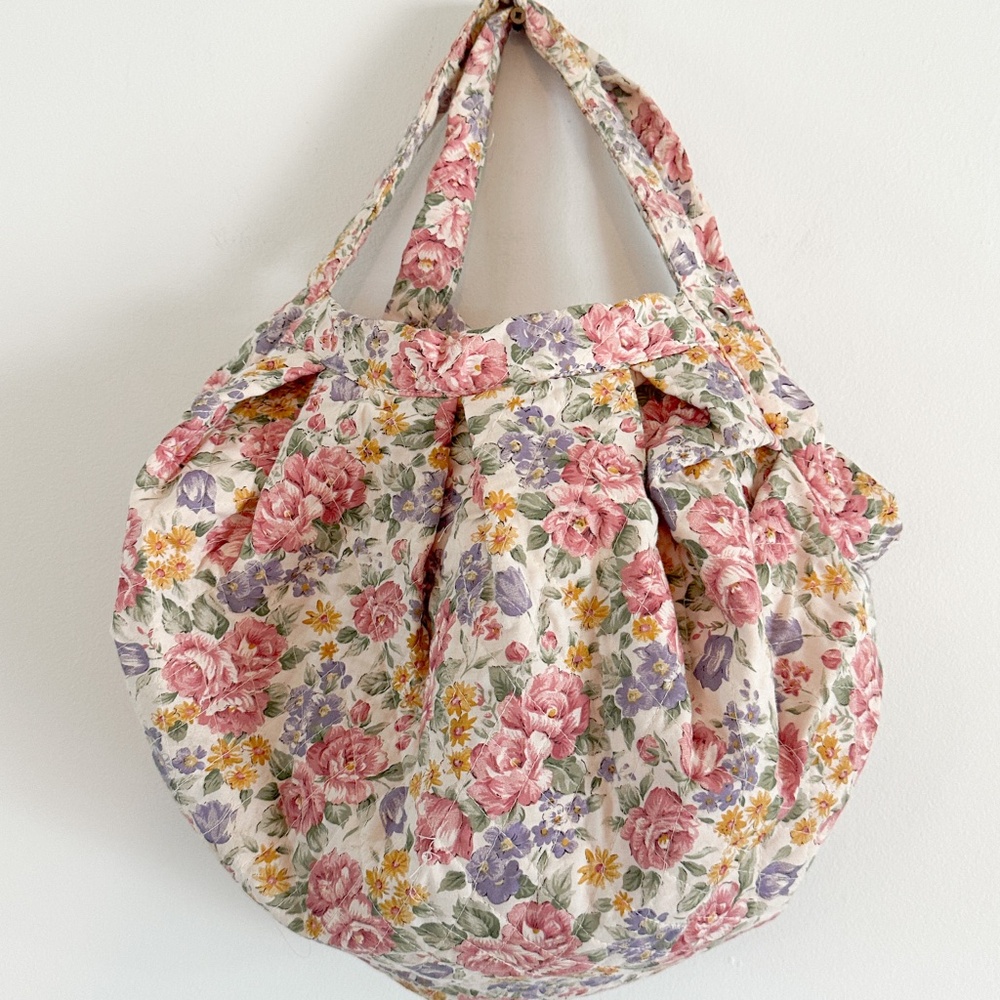 90s Floral Print Fabric Bag | Fully Lined with Pink Fabric